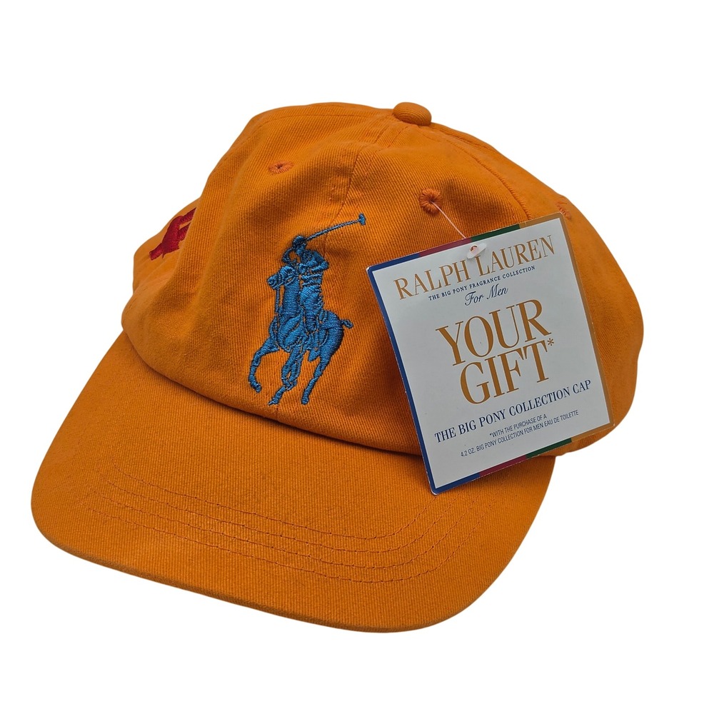 Ralph Lauren Cap Hat Big Pony Orange Blue Embroidered Polo Cap Adjustable